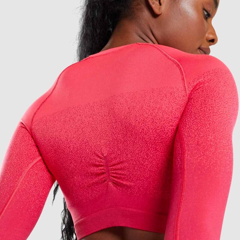 Long Sleeve Crop Top Red 06